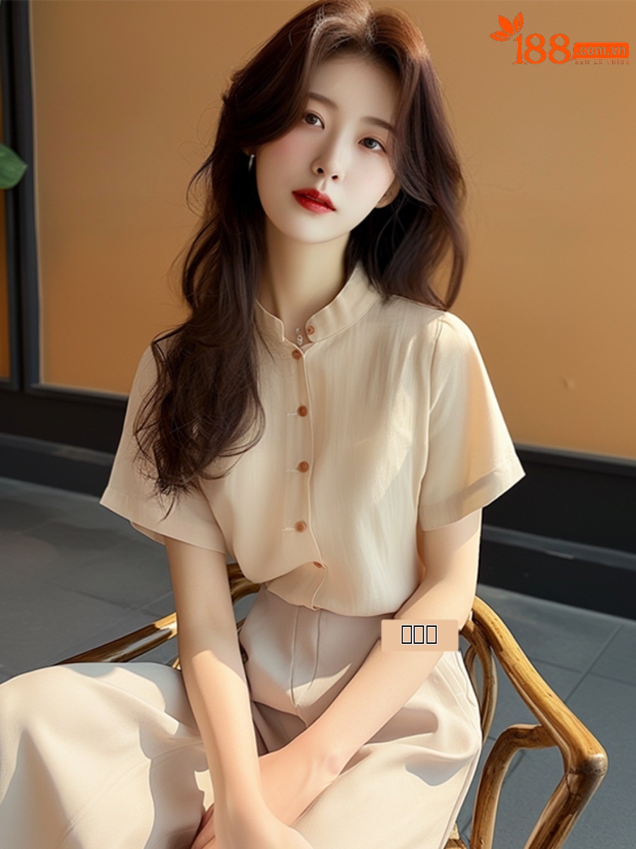 Áo sơ mi ngắn tay nữ phong cách Trung Quốc thời thượng màu mơ — Màu mơ chi tiết 7