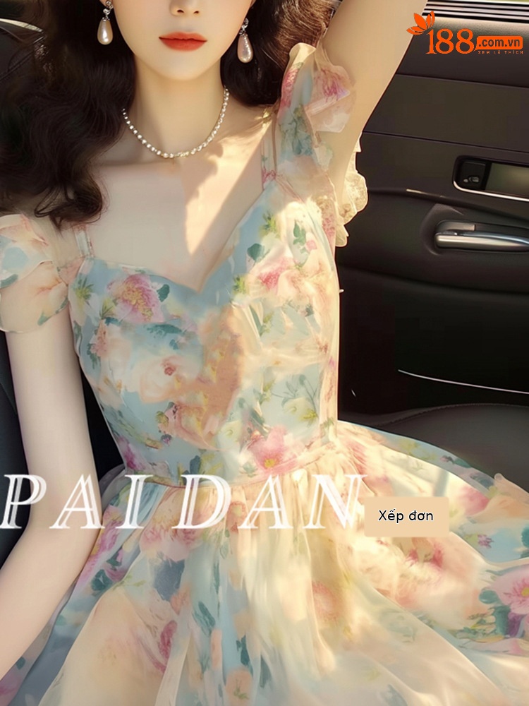 Váy dài thiết kế kiểu Pháp hoa nhí chít eo tôn dáng — màu sắc chi tiết 7