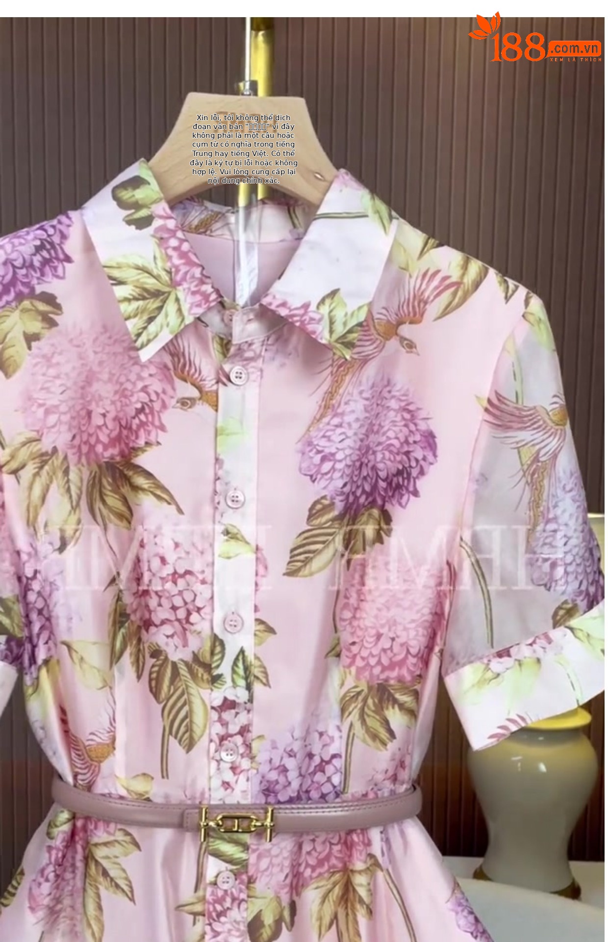 Váy hoa nhỏ chiết eo tay ngắn phong cách Hồng Kông cổ điển — Màu hồng chi tiết 3