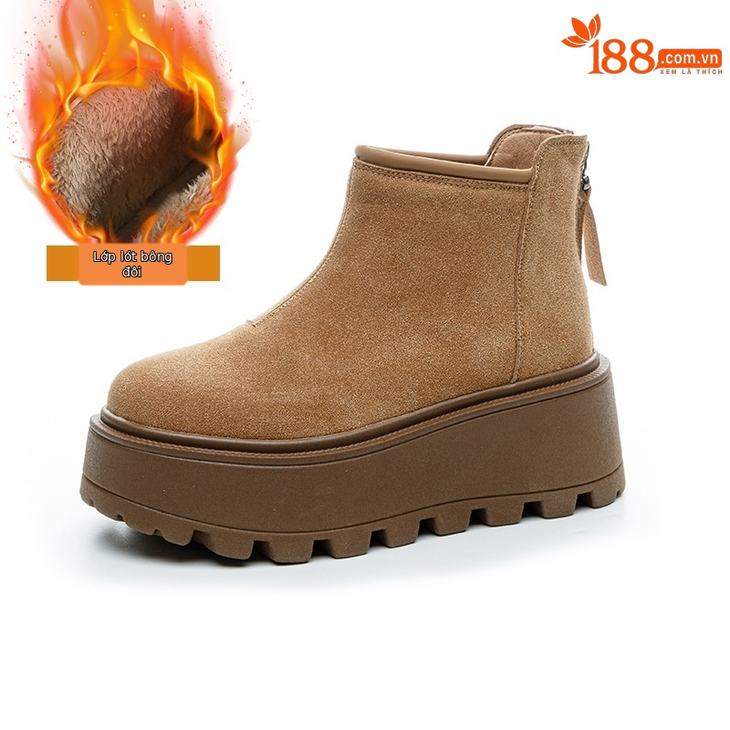 Giày bốt tuyết nữ cổ thấp đế dày lót lông giữ ấm khóa kéo sau — M2685-1 màu caramel, M2685 màu nâu một lớp bên trong, M2685-2 màu caramel bông lớn, M2685-2 bông lớn màu nâu