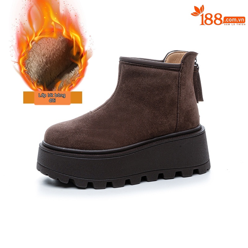 Giày bốt tuyết nữ cổ thấp đế dày lót lông giữ ấm khóa kéo sau — M2685-1 màu caramel, M2685 màu nâu một lớp bên trong, M2685-2 màu caramel bông lớn, M2685-2 bông lớn màu nâu