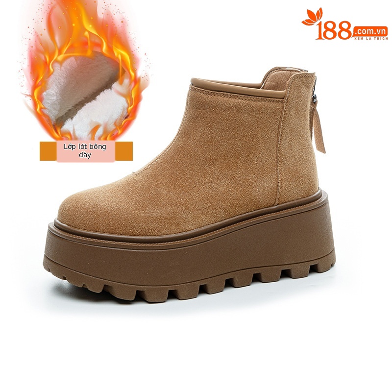 Giày bốt tuyết nữ cổ thấp đế dày lót lông giữ ấm khóa kéo sau — M2685-1 màu caramel, M2685 màu nâu một lớp bên trong, M2685-2 màu caramel bông lớn, M2685-2 bông lớn màu nâu