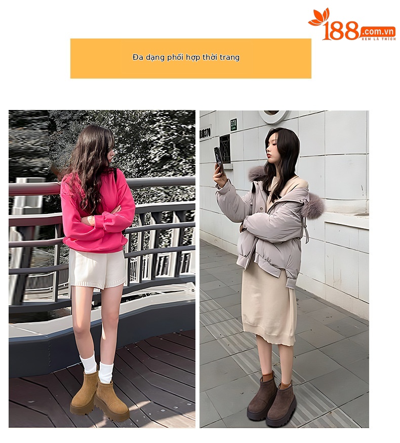 Giày bốt tuyết nữ cổ thấp đế dày lót lông giữ ấm khóa kéo sau — M2685-1 màu caramel, M2685 màu nâu một lớp bên trong, M2685-2 màu caramel bông lớn, M2685-2 bông lớn màu nâu chi tiết 6