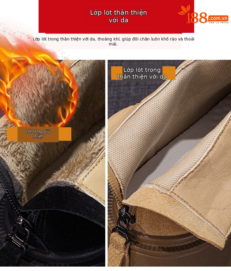 Giày bốt tuyết nữ cổ thấp đế dày lót lông giữ ấm khóa kéo sau — M2685-1 màu caramel, M2685 màu nâu một lớp bên trong, M2685-2 màu caramel bông lớn, M2685-2 bông lớn màu nâu chi tiết 8