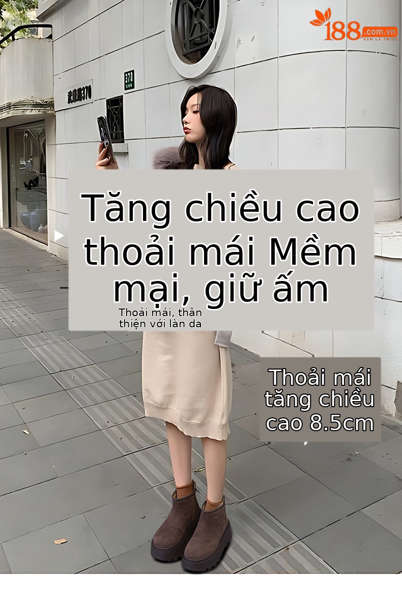 Giày bốt tuyết nữ cổ thấp đế dày lót lông giữ ấm khóa kéo sau — M2685-1 màu caramel, M2685 màu nâu một lớp bên trong, M2685-2 màu caramel bông lớn, M2685-2 bông lớn màu nâu chi tiết 1