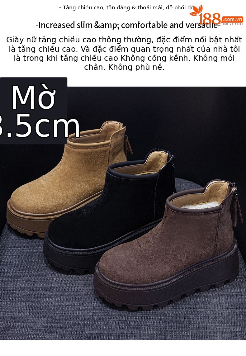 Giày bốt tuyết nữ cổ thấp đế dày lót lông giữ ấm khóa kéo sau — M2685-1 màu caramel, M2685 màu nâu một lớp bên trong, M2685-2 màu caramel bông lớn, M2685-2 bông lớn màu nâu chi tiết 2