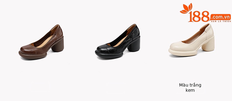 Giày cao gót nữ đế dày platform miệng nông gót vuông 8 cm — nâu chi tiết 4
