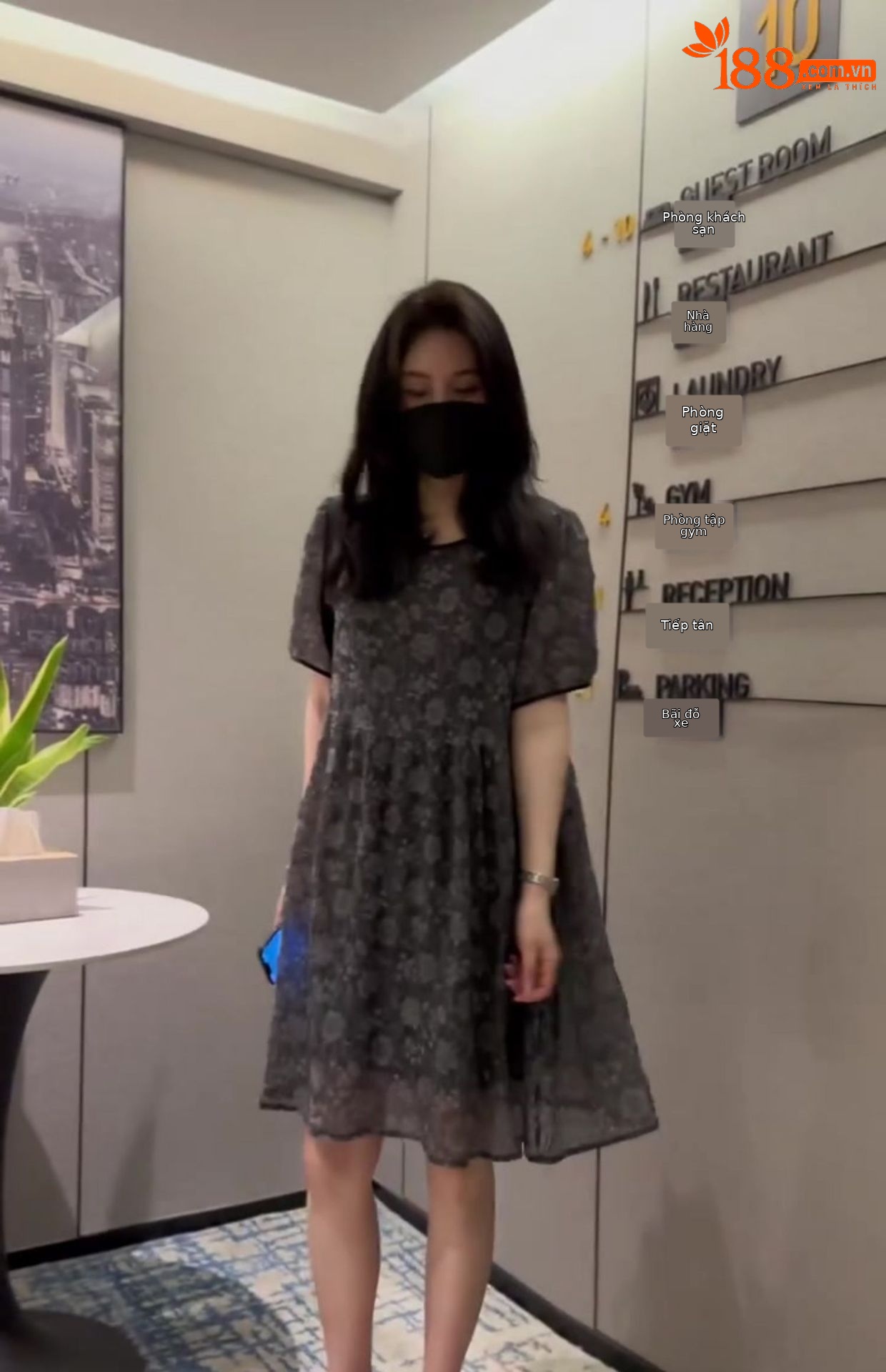 Váy liền A chữ tay ngắn cổ tròn in họa tiết chất liệu Tencel mềm mại — màu xám chi tiết 1
