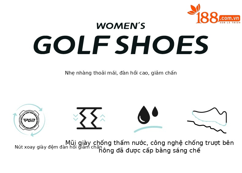 Giày golf PGM nữ chống thấm nước, chống trượt, đế foam nhẹ, có núm vặn dây giày — XZ397 【chống thấm nước/tăng độ đệm/dây giày núm] màu trắng ngọc lục bảo, XZ397 [chống thấm nước/tăng đệm/núm vặn dây giày] màu trắng anh đào chi tiết 4