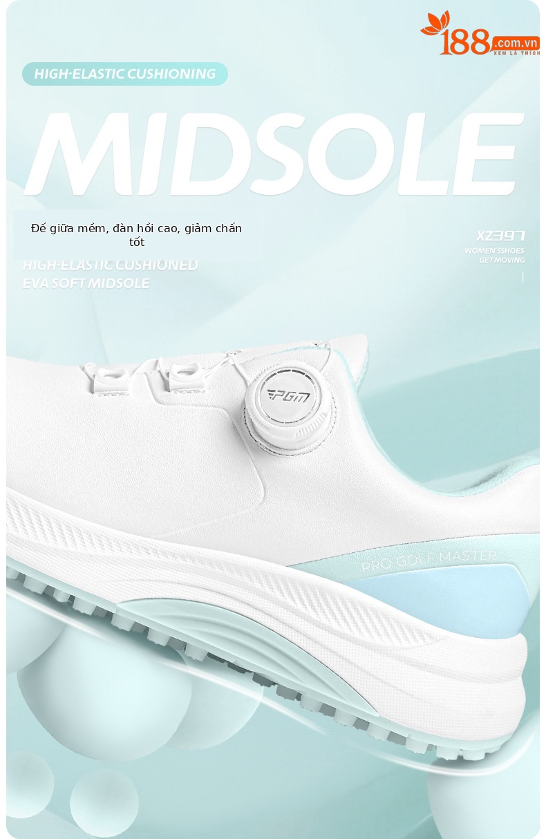 Giày golf PGM nữ chống thấm nước, chống trượt, đế foam nhẹ, có núm vặn dây giày — XZ397 【chống thấm nước/tăng độ đệm/dây giày núm] màu trắng ngọc lục bảo, XZ397 [chống thấm nước/tăng đệm/núm vặn dây giày] màu trắng anh đào chi tiết 5
