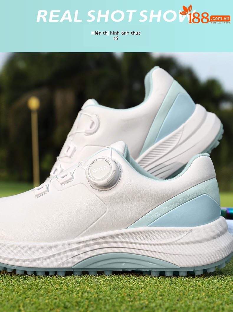 Giày golf PGM nữ chống thấm nước, chống trượt, đế foam nhẹ, có núm vặn dây giày — XZ397 【chống thấm nước/tăng độ đệm/dây giày núm] màu trắng ngọc lục bảo, XZ397 [chống thấm nước/tăng đệm/núm vặn dây giày] màu trắng anh đào chi tiết 10