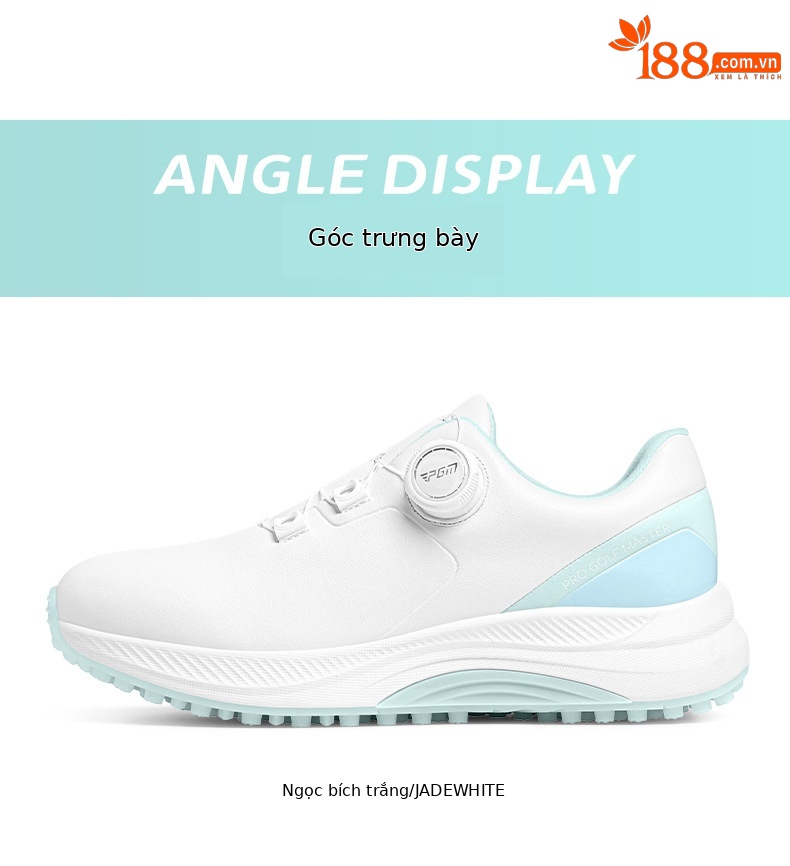Giày golf PGM nữ chống thấm nước, chống trượt, đế foam nhẹ, có núm vặn dây giày — XZ397 【chống thấm nước/tăng độ đệm/dây giày núm] màu trắng ngọc lục bảo, XZ397 [chống thấm nước/tăng đệm/núm vặn dây giày] màu trắng anh đào chi tiết 19