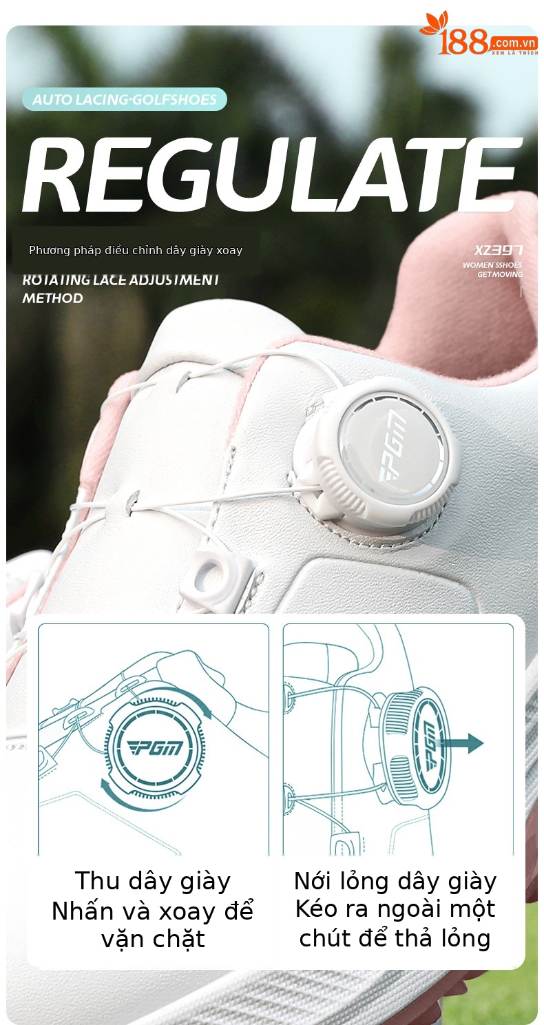 Giày golf PGM nữ chống thấm nước, chống trượt, đế foam nhẹ, có núm vặn dây giày — XZ397 【chống thấm nước/tăng độ đệm/dây giày núm] màu trắng ngọc lục bảo, XZ397 [chống thấm nước/tăng đệm/núm vặn dây giày] màu trắng anh đào chi tiết 8