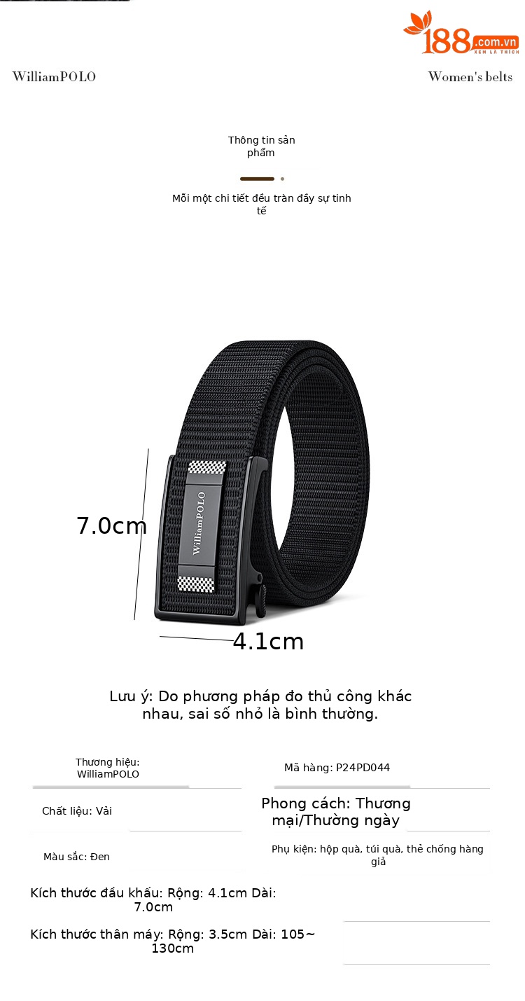 Thắt lưng nam Paul khóa tự động không răng vải canvas phong cách công sở dạo phố — 120cm, 110cm, 115cm, 105cm chi tiết 7