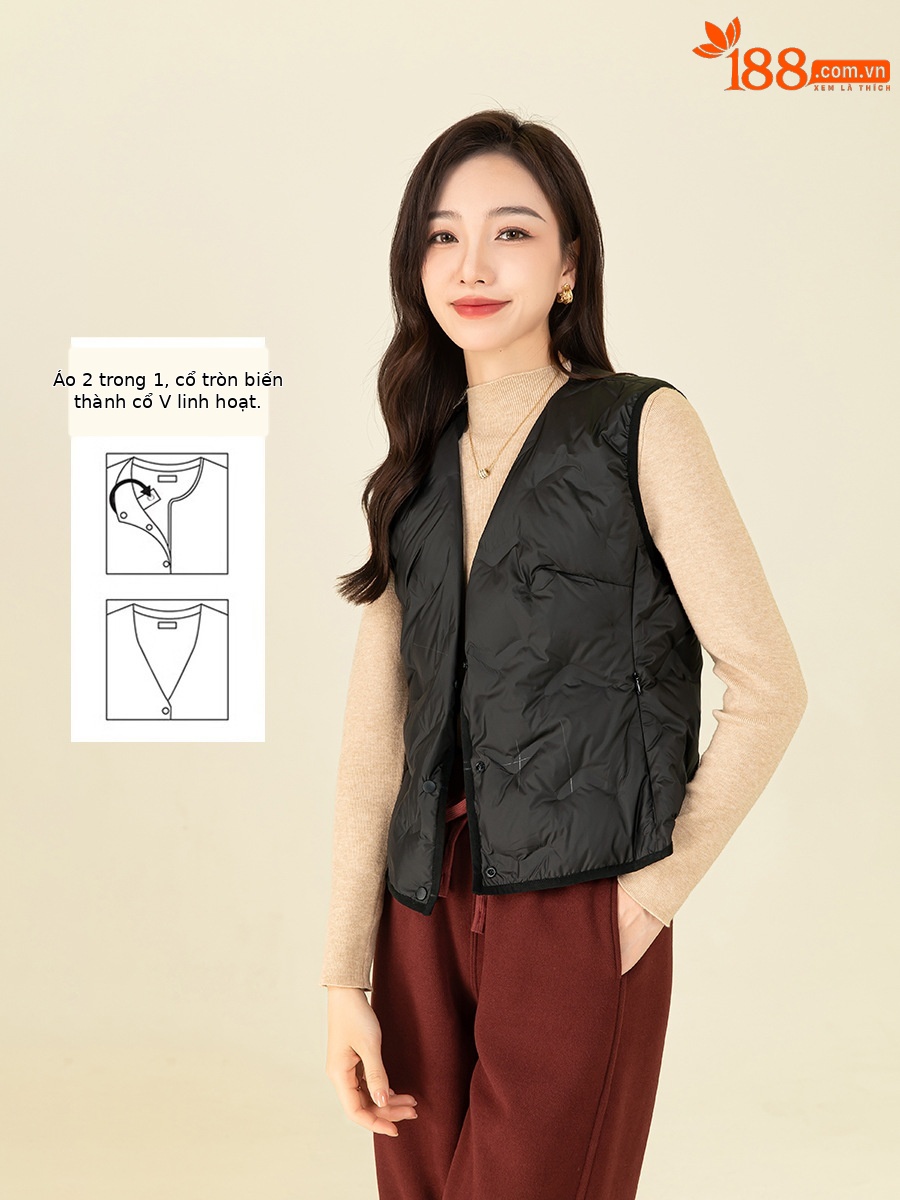 Áo phao nữ dáng ngắn nhẹ, giữ ấm mặc trong nhà, dễ gấp gọn — Áo khoác dài tay màu đen 64336