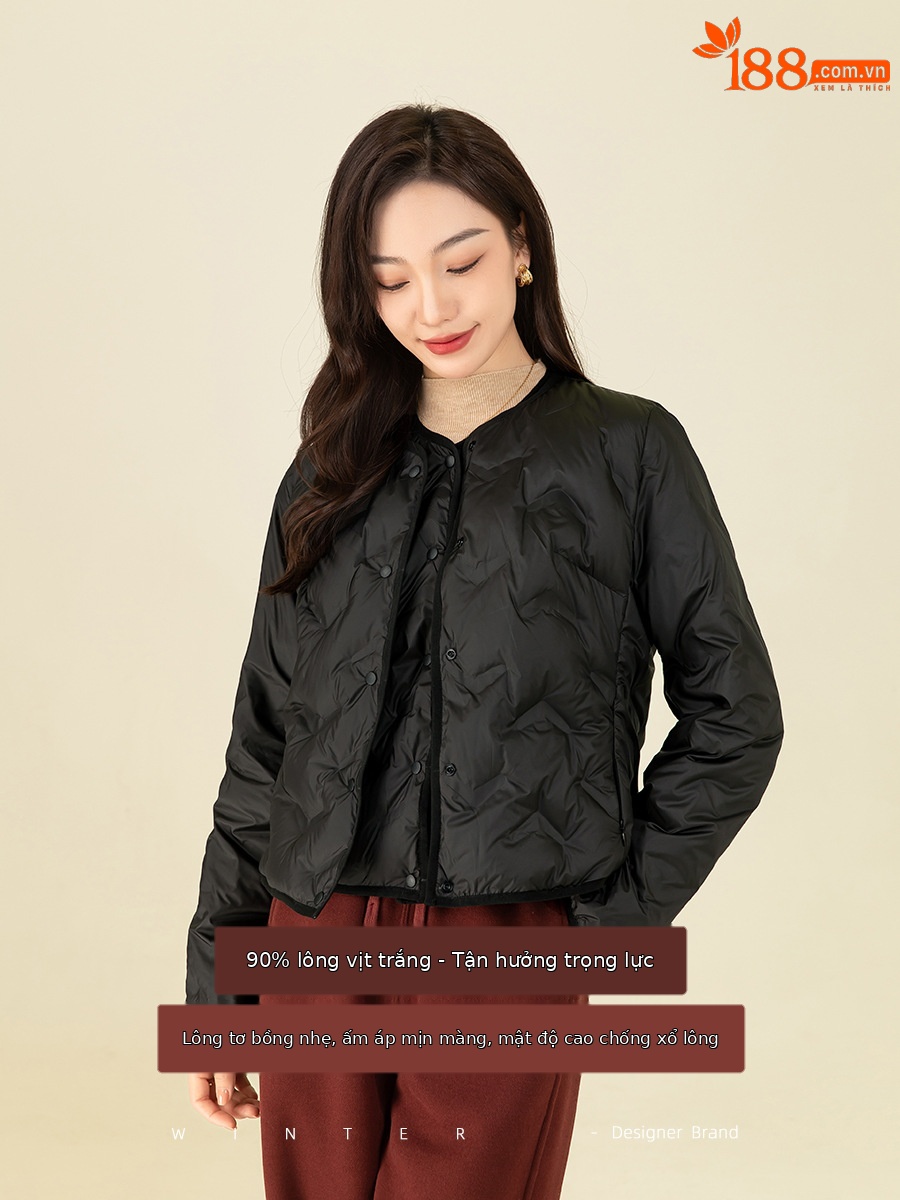 Áo phao nữ dáng ngắn nhẹ, giữ ấm mặc trong nhà, dễ gấp gọn — Áo khoác dài tay màu đen 64336