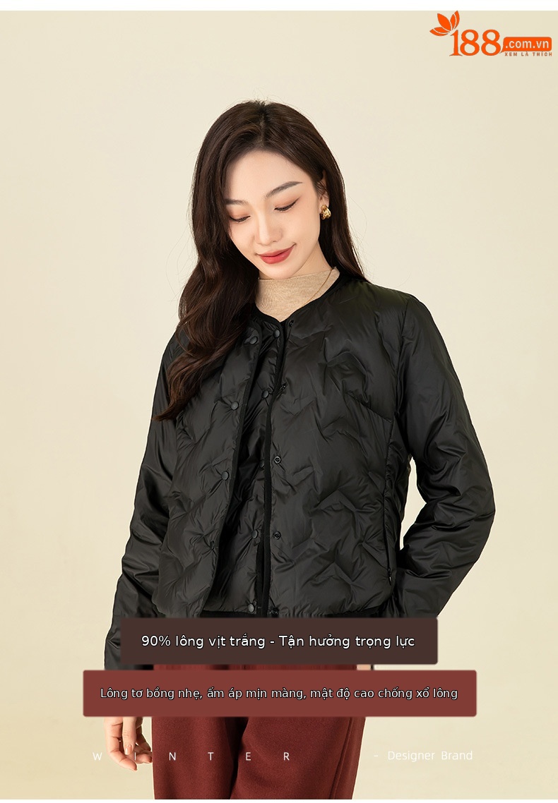 Áo phao nữ dáng ngắn nhẹ, giữ ấm mặc trong nhà, dễ gấp gọn — Áo khoác dài tay màu đen 64336 chi tiết 4
