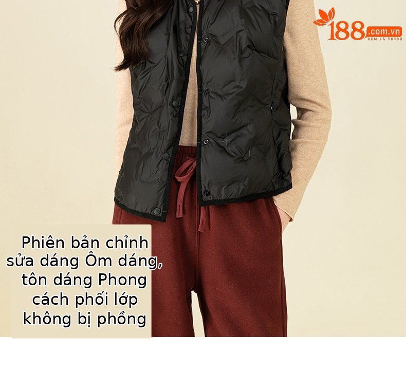 Áo phao nữ dáng ngắn nhẹ, giữ ấm mặc trong nhà, dễ gấp gọn — Áo khoác dài tay màu đen 64336 chi tiết 9