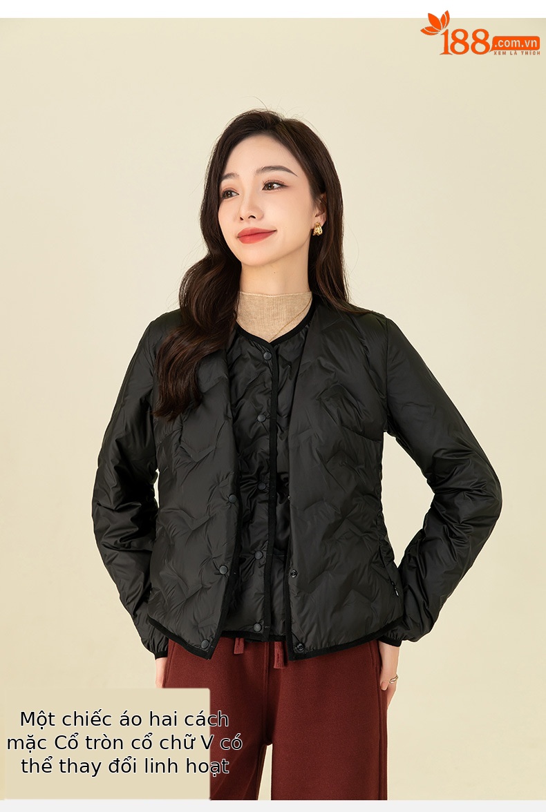 Áo phao nữ dáng ngắn nhẹ, giữ ấm mặc trong nhà, dễ gấp gọn — Áo khoác dài tay màu đen 64336 chi tiết 10