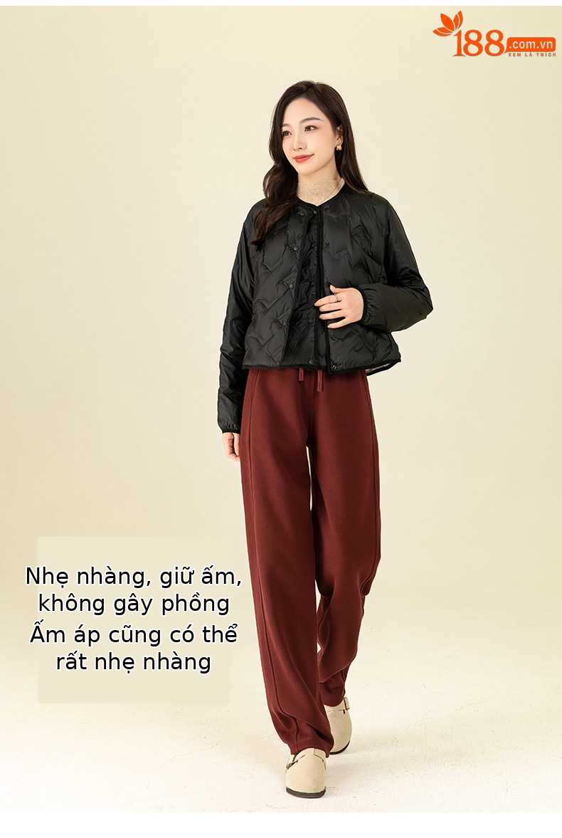 Áo phao nữ dáng ngắn nhẹ, giữ ấm mặc trong nhà, dễ gấp gọn — Áo khoác dài tay màu đen 64336 chi tiết 12
