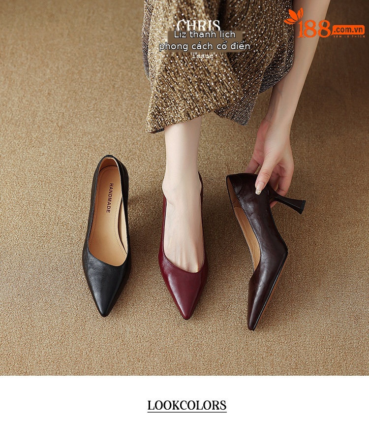 Giày cao gót mũi nhọn kiểu Pháp size 33-41, giày nữ xuân thu mới, giày cao gót đơn giản đi làm — Màu nâu chi tiết 1