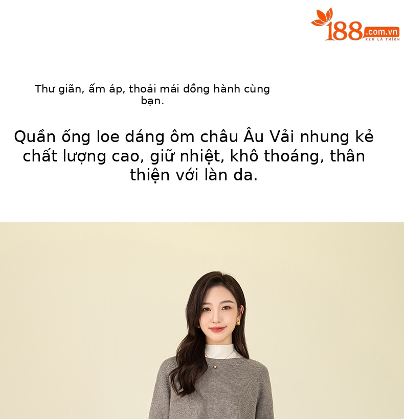 Quần ống rộng nữ cao eo chất liệu nhung tăm dày dáng dài chấm đất — màu xám chi tiết 3