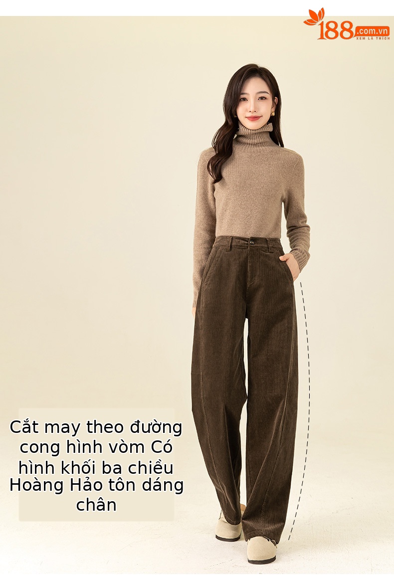 Quần ống rộng nữ cao eo chất liệu nhung tăm dày dáng dài chấm đất — màu xám chi tiết 10