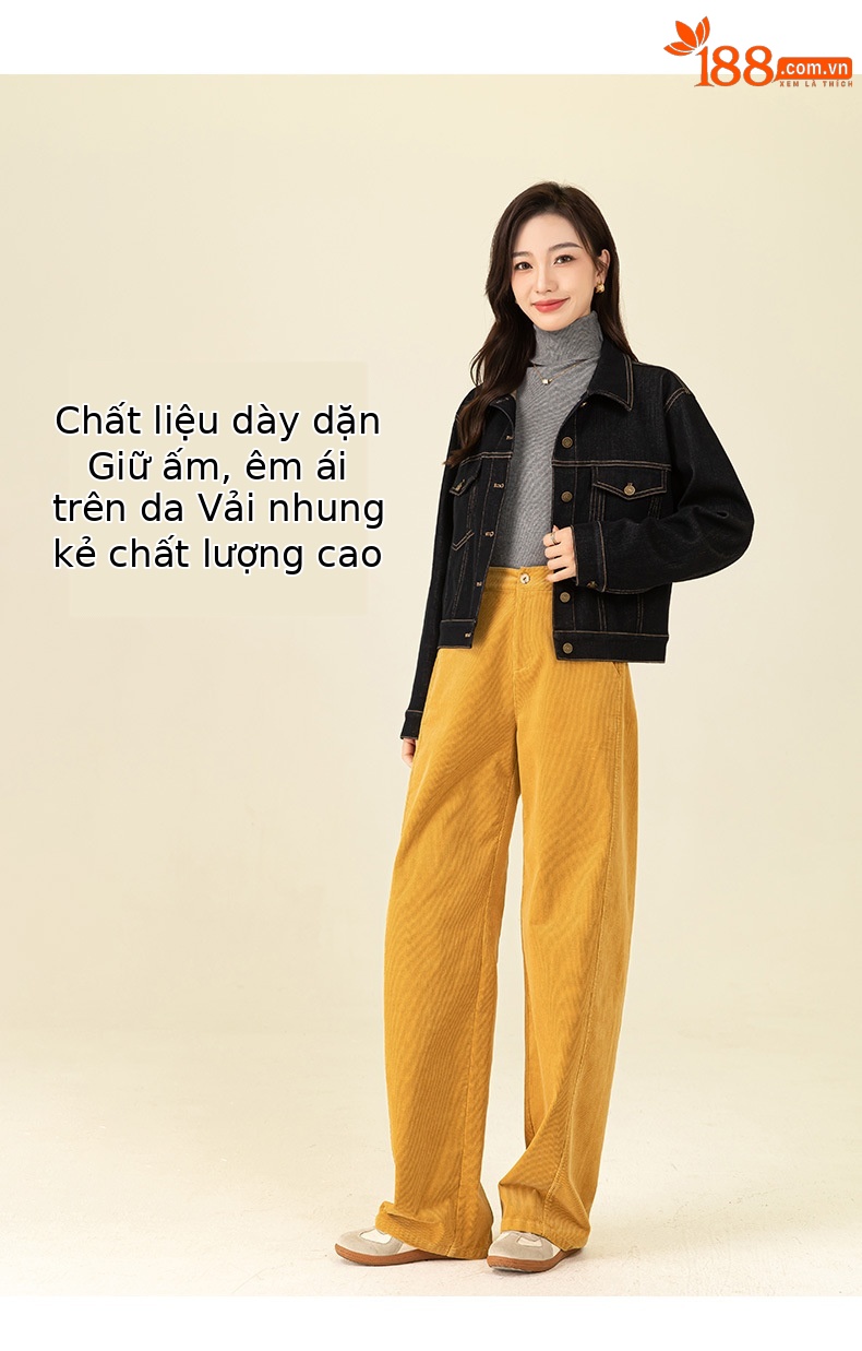 Quần ống rộng nữ cao eo chất liệu nhung tăm dày dáng dài chấm đất — màu xám chi tiết 11