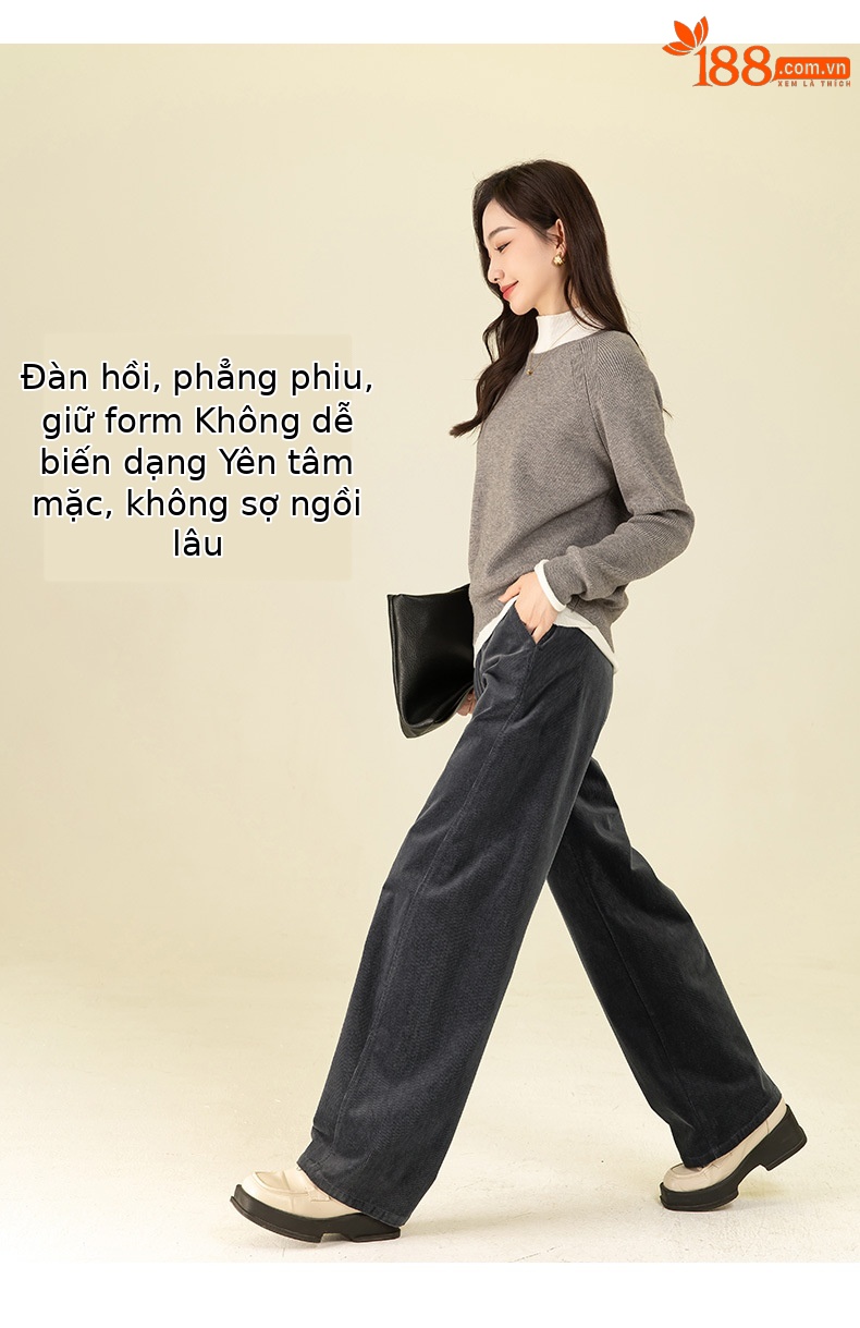 Quần ống rộng nữ cao eo chất liệu nhung tăm dày dáng dài chấm đất — màu xám chi tiết 12