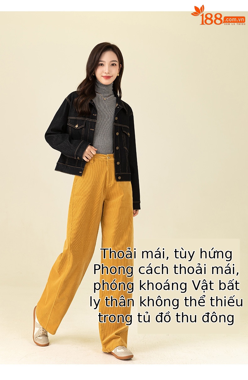 Quần ống rộng nữ cao eo chất liệu nhung tăm dày dáng dài chấm đất — màu xám chi tiết 15