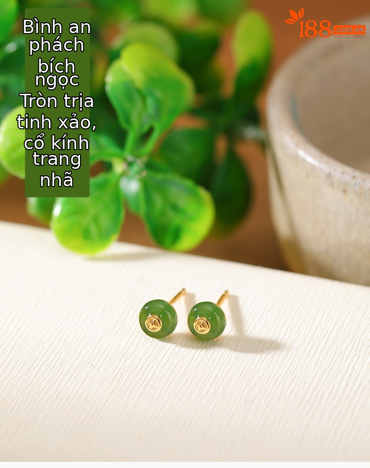 Bông tai bạc S925 mạ vàng đính ngọc Hòa Điền Jasper phong cách Trung Quốc — Kiểu màu bạc chi tiết 1