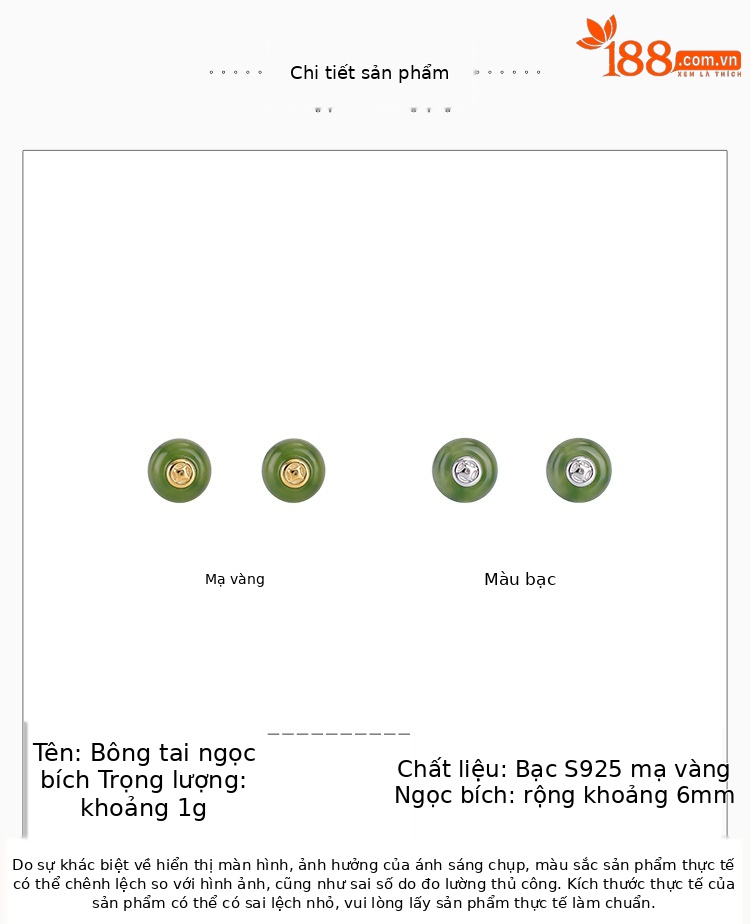 Bông tai bạc S925 mạ vàng đính ngọc Hòa Điền Jasper phong cách Trung Quốc — Kiểu màu bạc chi tiết 2