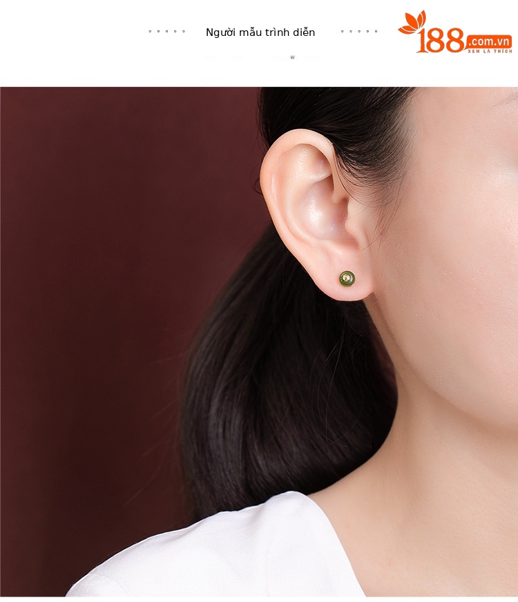 Bông tai bạc S925 mạ vàng đính ngọc Hòa Điền Jasper phong cách Trung Quốc — Kiểu màu bạc chi tiết 6