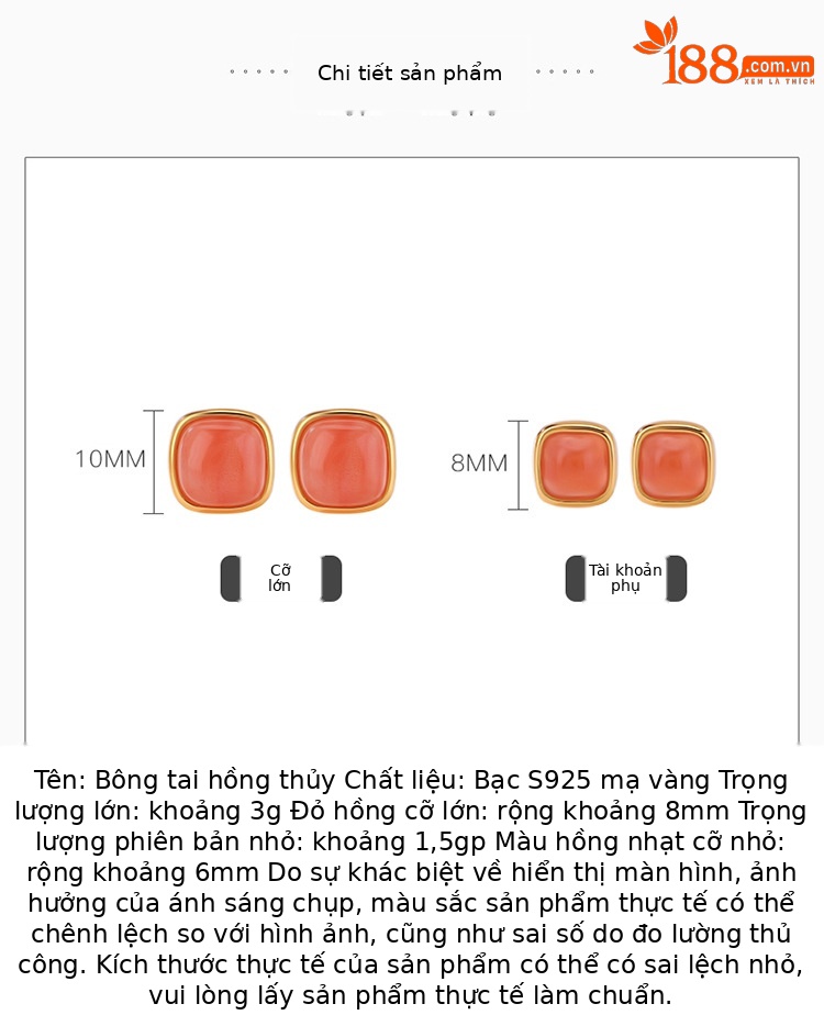 Bông tai bạc S925 mạ vàng hồng hình vuông đính đá kim cương phong cách retro — Kiểu cỡ nhỏ chi tiết 2