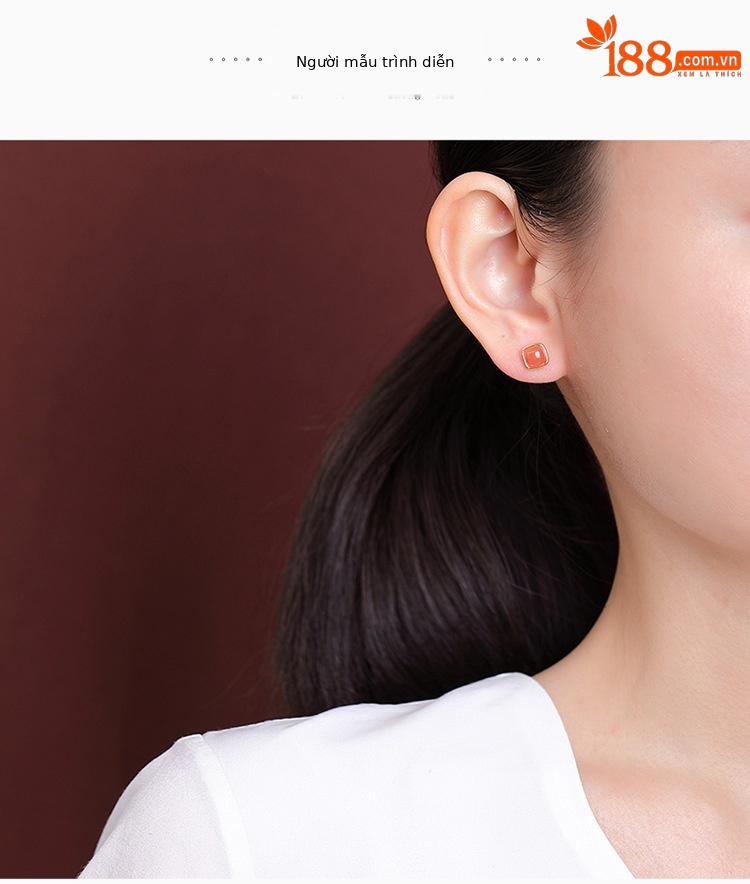Bông tai bạc S925 mạ vàng hồng hình vuông đính đá kim cương phong cách retro — Kiểu cỡ nhỏ chi tiết 5