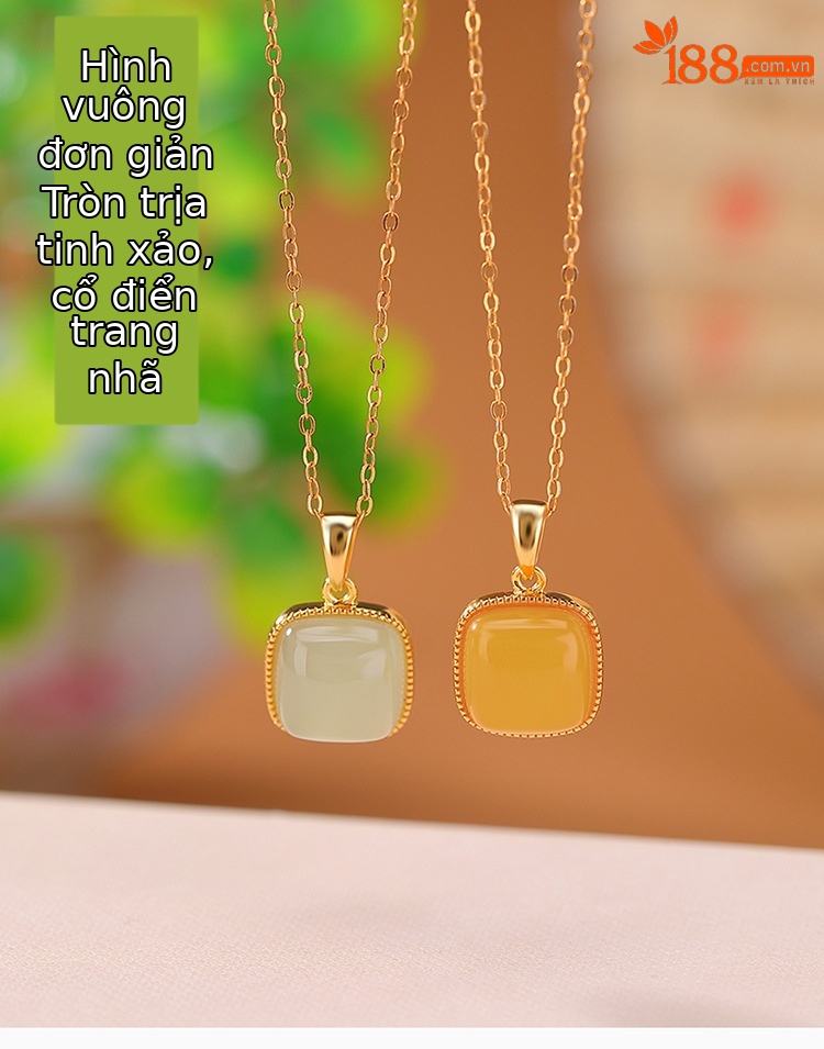 Mặt dây chuyền bạc S925 mạ vàng hình vuông phong cách cổ điển — Loại sáp ong (không có dây chuyền) chi tiết 1
