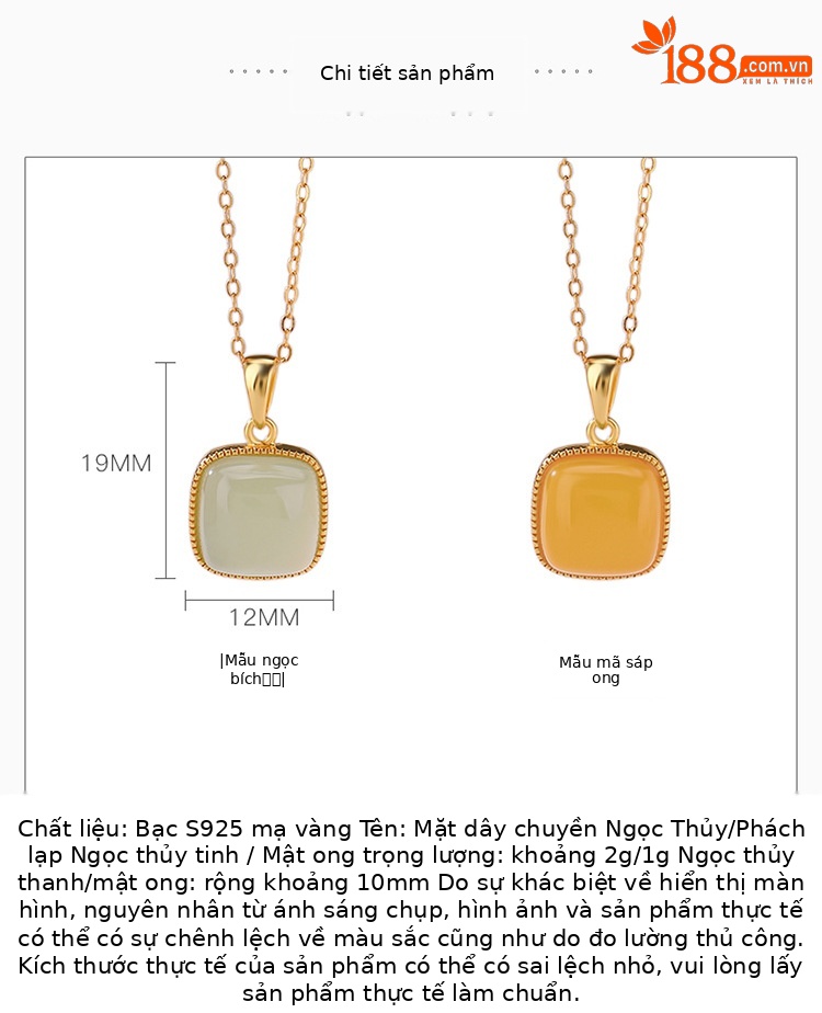 Mặt dây chuyền bạc S925 mạ vàng hình vuông phong cách cổ điển — Loại sáp ong (không có dây chuyền) chi tiết 2