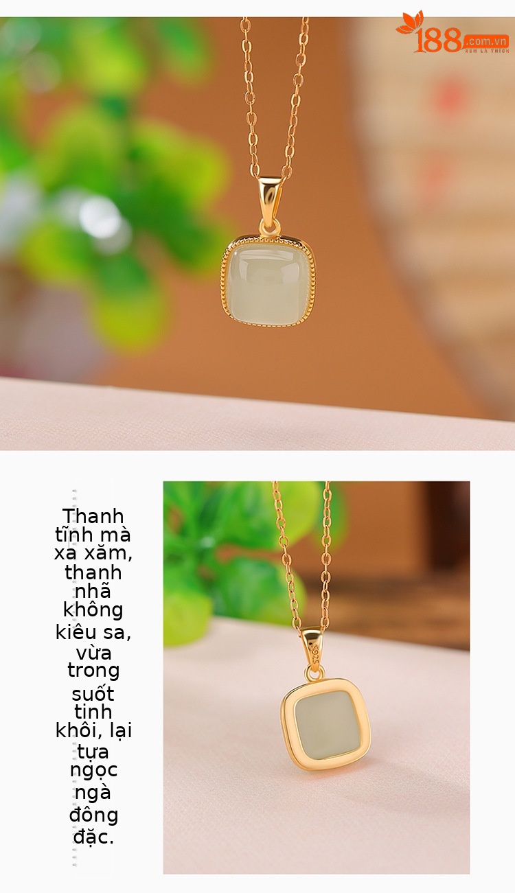 Mặt dây chuyền bạc S925 mạ vàng hình vuông phong cách cổ điển — Loại sáp ong (không có dây chuyền) chi tiết 3
