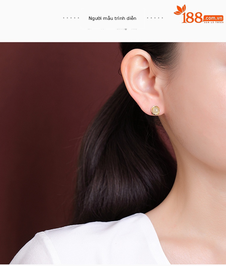 Bông tai bạc S925 mạ vàng hạt tròn hình học phong cách retro — Phong cách ngọc nước trong suốt chi tiết 5