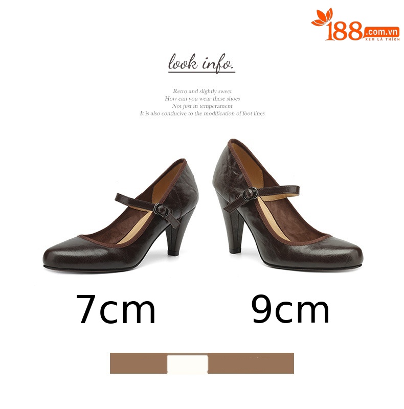 Giày cao gót nữ da cừu miệng nông gót dày Mary Jane 9 cm — Màu đen [9 cm] chi tiết 5