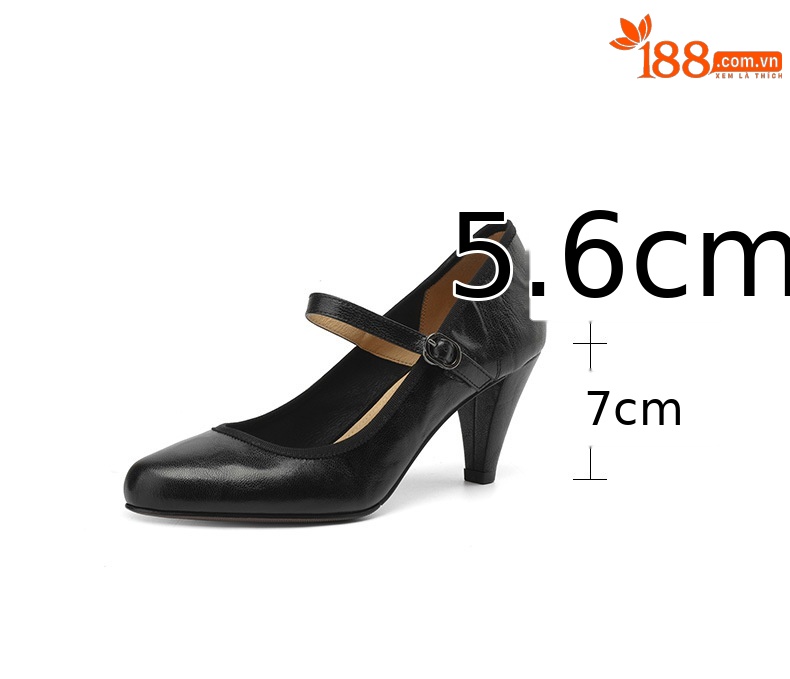 Giày cao gót nữ da cừu miệng nông gót dày Mary Jane 9 cm — Màu đen [9 cm] chi tiết 8