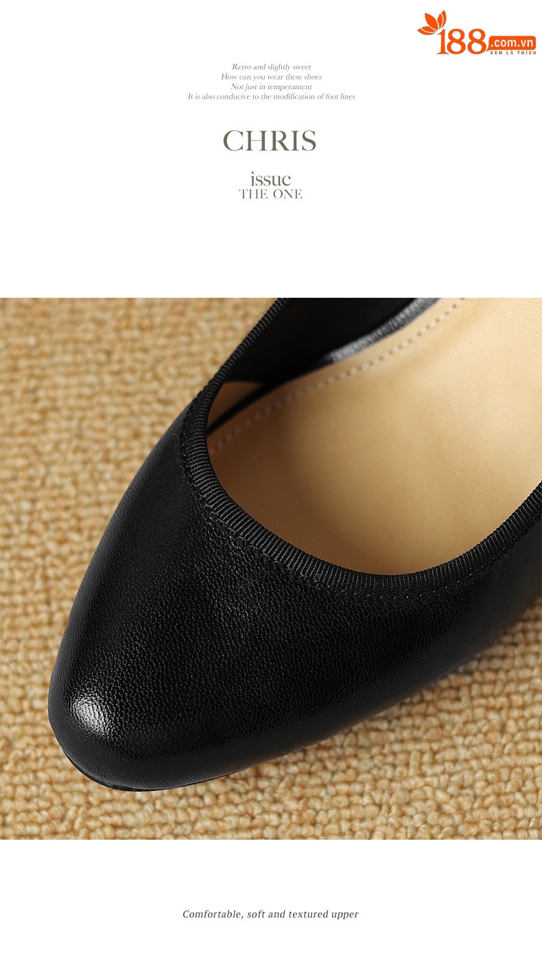 Giày cao gót nữ da cừu miệng nông gót dày Mary Jane 9 cm — Màu đen [9 cm] chi tiết 18