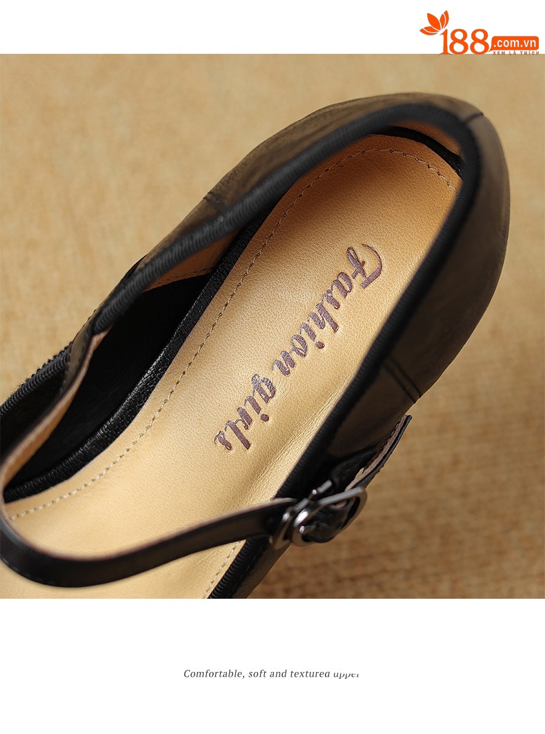 Giày cao gót nữ da cừu miệng nông gót dày Mary Jane 9 cm — Màu đen [9 cm] chi tiết 19