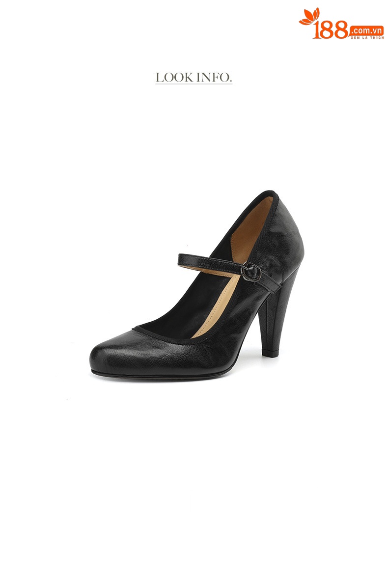 Giày cao gót nữ da cừu miệng nông gót dày Mary Jane 9 cm — Màu đen [9 cm] chi tiết 6