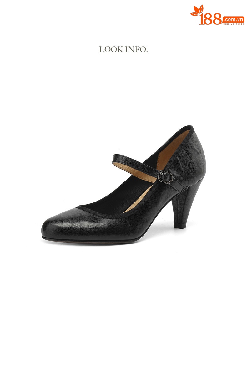 Giày cao gót nữ da cừu miệng nông gót dày Mary Jane 9 cm — Màu đen [9 cm] chi tiết 7