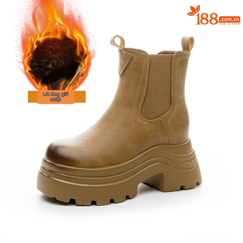 Boot Martin đế dày tăng chiều cao nữ phong cách Anh dáng ống khói — M2671-1 vàng lót nhung, M2671 một lớp màu đen, M2671 kaki một lớp bên trong, M2671-1 màu đen lót nhung