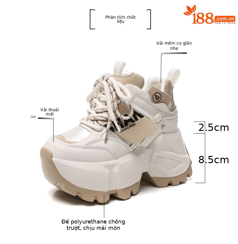 Giày sneaker chunky nữ đế dày độn cao thời trang — Màu đen chi tiết 3