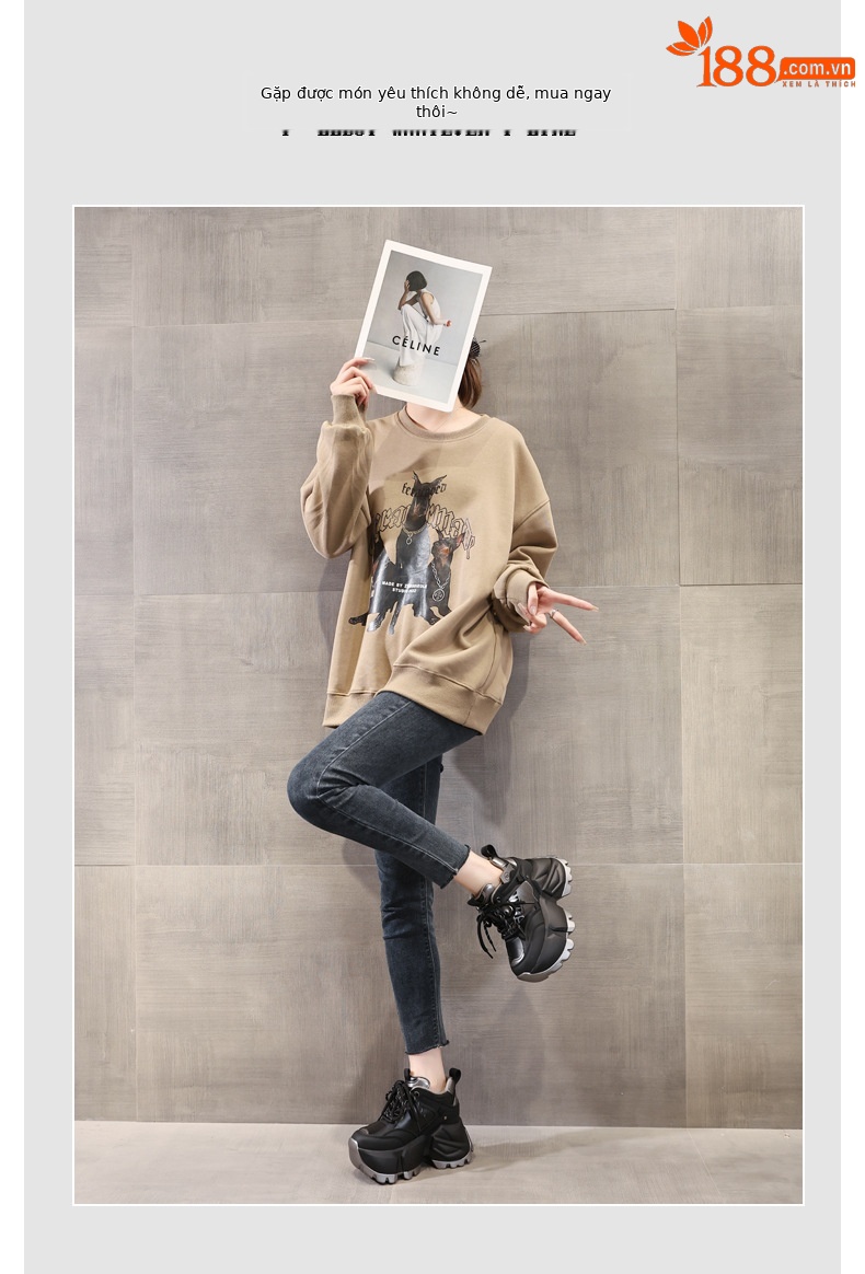 Giày sneaker chunky nữ đế dày độn cao thời trang — Màu đen chi tiết 6