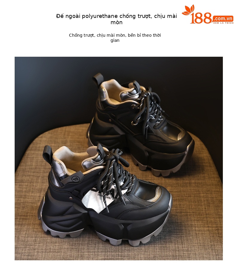 Giày sneaker chunky nữ đế dày độn cao thời trang — Màu đen chi tiết 10