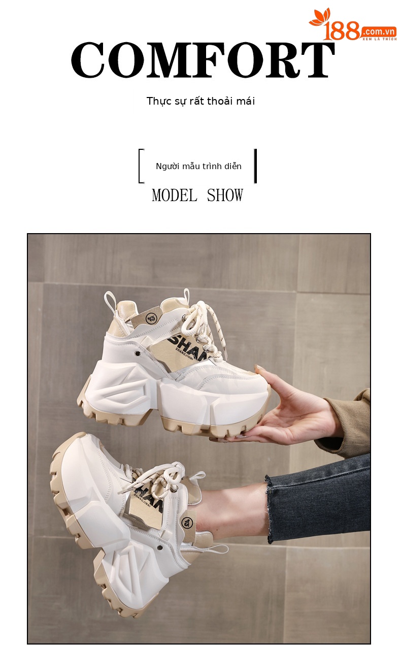 Giày sneaker chunky nữ đế dày độn cao thời trang — Màu đen chi tiết 11